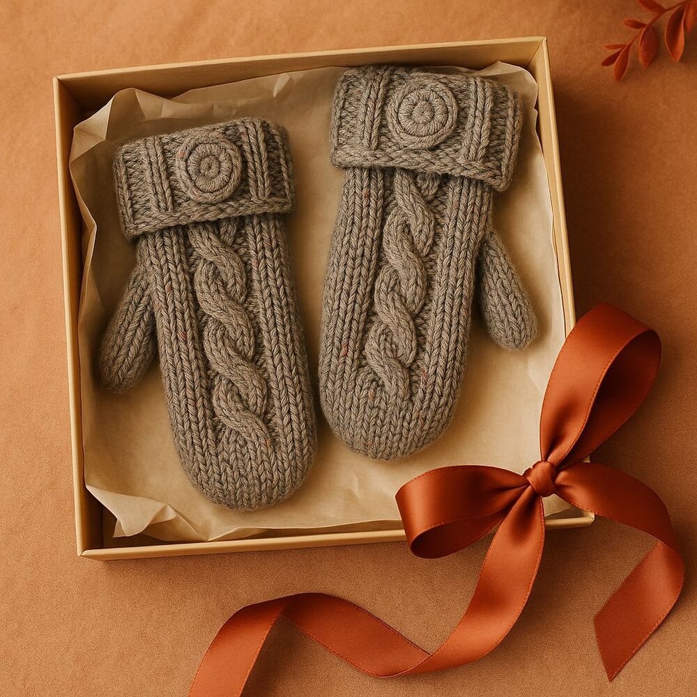 GAP Hand Knit Cable Mittens Women S/M Heather Gray Wool Blend Winter Gloves - Picture 5 of 13